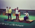 Xing Huang celebrates shooting gold medal win in Rio 2016