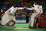 Xufeng Zou CHN (right handed) wins the Gold Medal in wheelchair fencing
