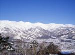 A general view overlooking the mountains of Hakuba, Japan.
