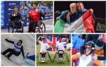 Para athletes celebrating wins in marathon, fencing, wheelchair tennis, snowboard and alpine skiing