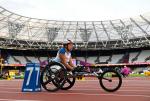 Hannah Cockroft of Great Britain prepares to compete in the Women's 400m T34 at the London 2017 World Para Athletics Championships.