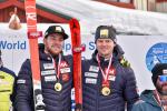 Canada's Mac Marcoux and guide Jack Leitch celebrate two downhill victories at the 2018 World Para Alpine Skiing World Cup Finals in Kimberley, Canada.