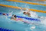Two swimmers racing in a pool