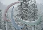 the Agitos symbol covered in snow at the PyeongChang 2018 Paralympic Village