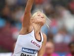 Female Para athlete Diana Dadzite of Latvia throws a shot put 