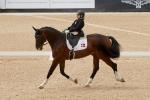 female Para equestrian rider Stinna Tange Kaastrup on her horse in the arena