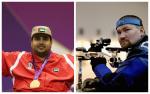 male Para shooters Abdulla Sultan Alaryani and Vasyl Kovalchuk take aim
