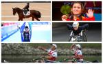 Picture collage of four female and one male athlete 