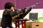 female Para shooter Cuiping Zhang looks at her target screen
