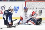 A Para ice hockey player taking a shot in front of the goal-tender