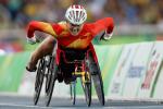 female wheelchair racer Hongzhuan Zhou on the track