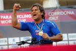 Italian cyclist Alex Zanardi celebrates