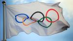 Olympic flag with the rings waving in the air