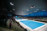 the inside of the London Aquatics Centre swimming pool
