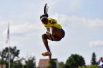 Ecuadorian athlete Kiara Rodriguez flies in the air after jumping