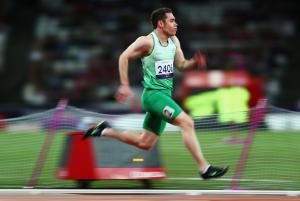 The Irish runner Jason Smyth competes in the men's 100m - T13 heats at the London 2012 Paralympic Games.