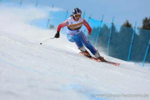 A picture of a woman skiing