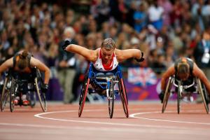 A picture of a woman in a wheelchair during an athletics race