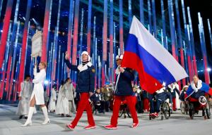 The Russian Federation team enter the stadium during the Opening Ceremony of the Sochi 2014 Paralympic Winter Games