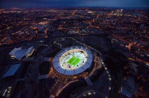 Aerial view of the London 2012 Olympic stadium with a 
