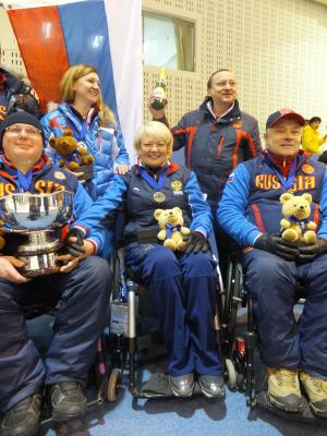 Team Russia Wheelchair Curling celebrating