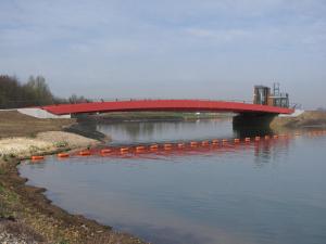 The newly constucted bridge at the finsh line on the lake at Eton Dorney