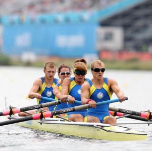 Athlete practicing rowing