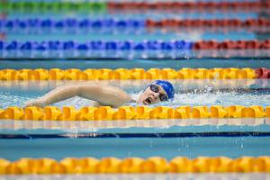 Yelyzaveta Mereshko of Ukraine competing in the Women's 400m Freestyle S6 at the 2015 IPC Swimming World Championships in Glasgow.